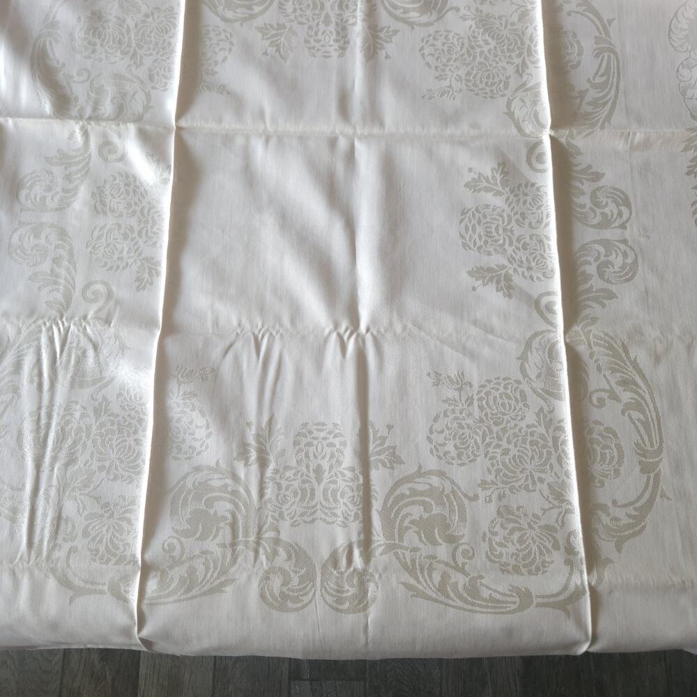 Vtg Rose Pink Damask Tablecloth Floral Cotton Rayon Shabby MCM Japan 52x74 NOS